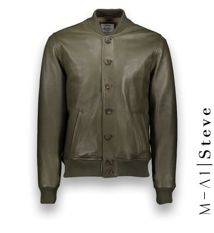 Blouson Cuir vert MA1 Steve costume privé paris fabrication sur mesure Italie