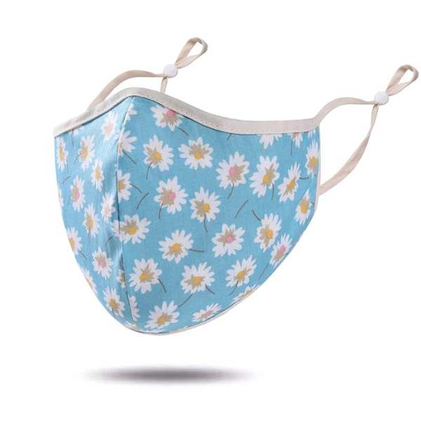 masque tissu bleu ciel fleurs