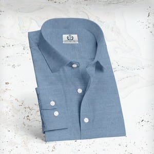 chemise denim bleu moyen sur mesure tailleur paris