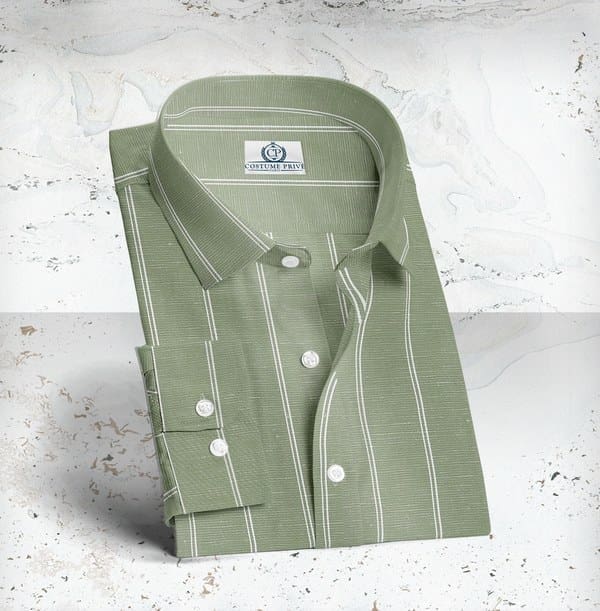 chemise verte lin rayures sur mesure tailleur paris
