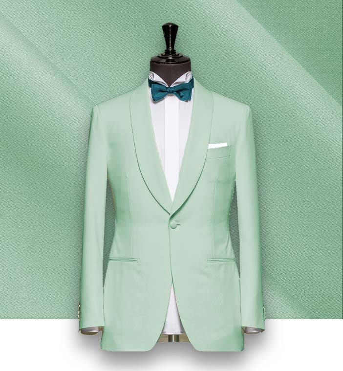 costume mariage vert menthol col chale sur mesure paris