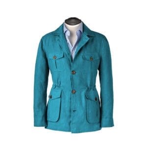 veste saharienne bleu turquoise veste sur mesure tailleur paris